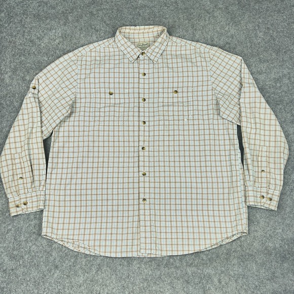 LL Bean Shirt Mens Large Brown Check Long Sleeve Button Up Cotton Outdoors Work - Picture 2 of 13